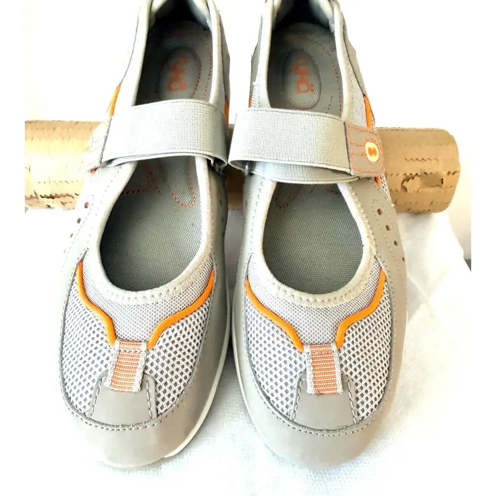 Ryka Mary Jane Sneakers Gray Orange Comfort Walking Shoes Womens 8